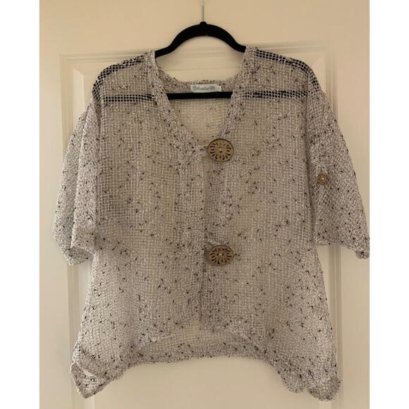 Lulu B Women’s Size Medium‎ Cardigan Mesh Gray Wooden Buttons 3/4 sleeve … - Picture 1 of 8
